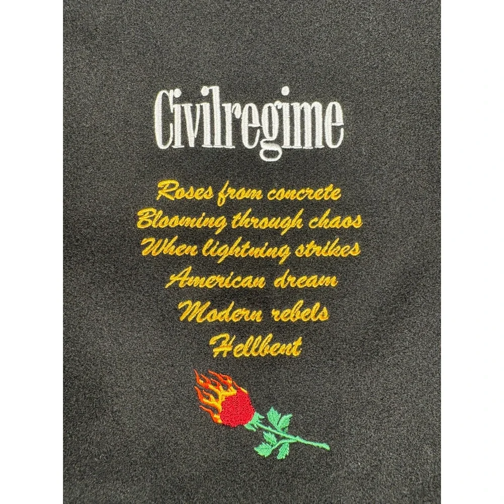 Civil Regime Black Lightning Flaming Rose Varsity Bomber Jacket Mens Large NWT